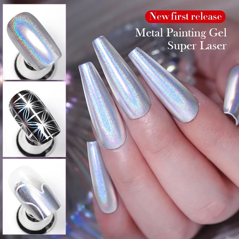 BORN PRETTY Super Holos Metallic Painting Nail Gel for Nails Soak Off Holographics Laser Gel Polish Gold Silver Paint Gel 5ml