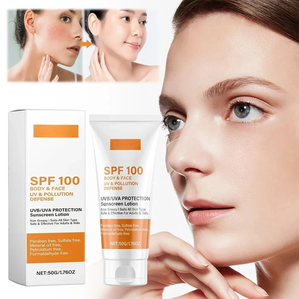Face & Body Sunscreen Non-Greasy SPF 100+ Facial Sunblock UVA & UVB Protection Sunblocking Cream Anti Aging for Summer Beach