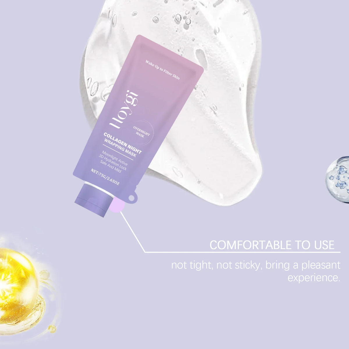 Collagen Night Wrapping Mask Firming Hydrating Glowing Skin Exfoliating Face Mask with Hyaluronic Acid for Deep Cleansing