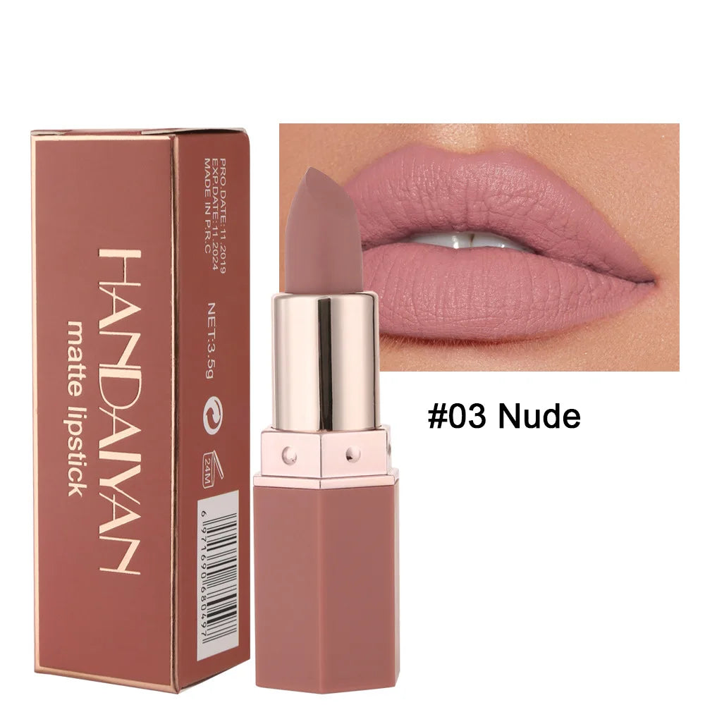 Handaiyan 6 Colors Matte Waterproof Velvet Nude Lipstick Sexy Red Brown Pigments Makeup Long Lasting Lipstick Woman