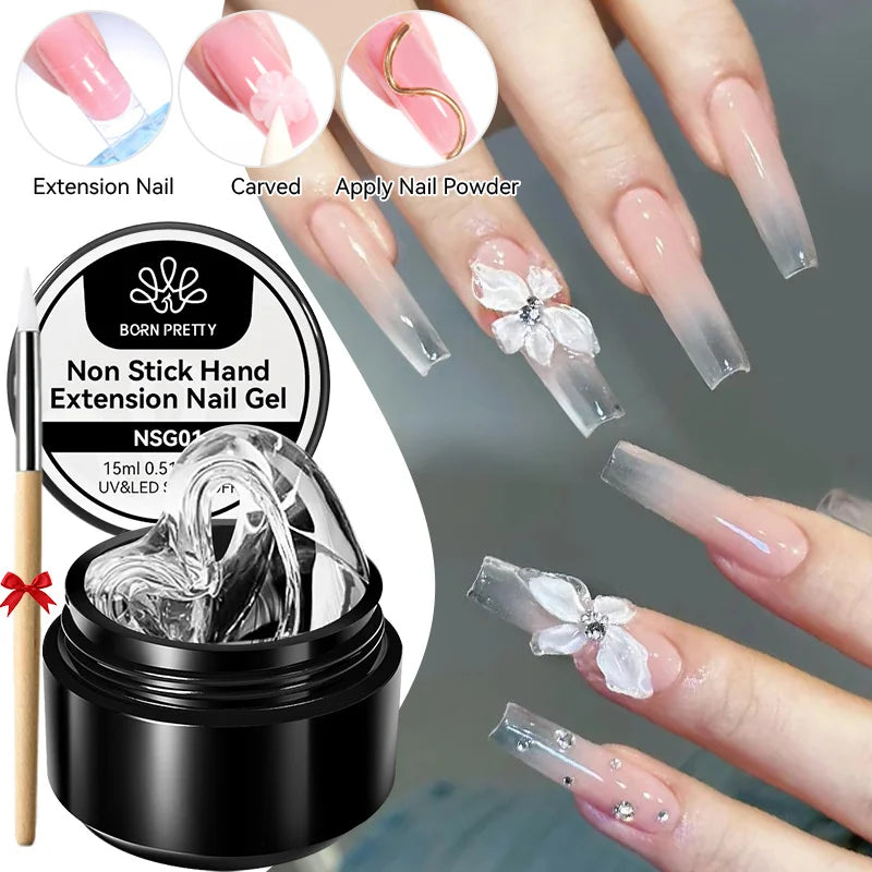 BORN PRETTY 15ml 3D Sculpting Shaping Carving Flower Gel White Clear Non Stick Hand Extension Gel Nail Polish DIY Acrylic Gel