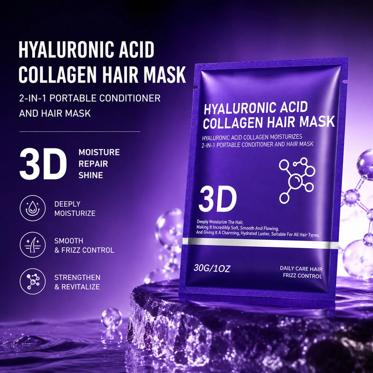 3D Hair Mask For 2in1 Hyaluronic Acid Collagen Conditioner Deep Moisturizing Anti Frizz Repair Dry Damaged Hair Soft Hair Cream