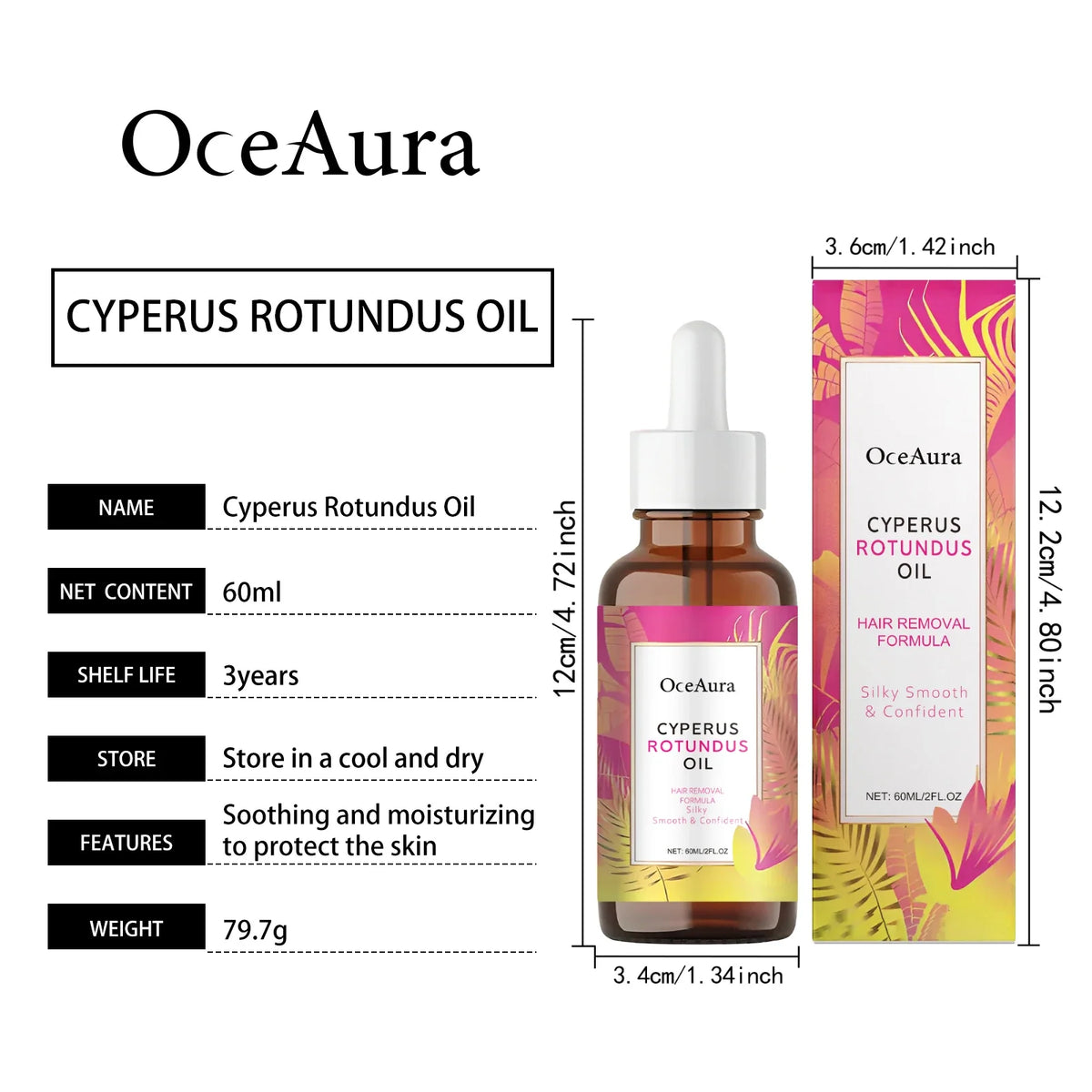 Cyperus Rotundus Oil Natural Post Hair Removal Soothing Oil Hair Reduction Care Moisturizing Soothing Body Care for Smooth Skin