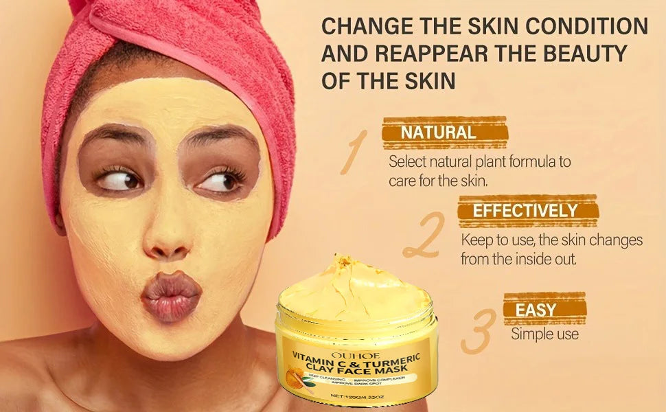 1/3PCS Turmeric VitaminC Clay Mask  Deep Cleansing Facial Improves Dark Spots  Hydrating Skin Care Tightens Skin Evens Skin Tone