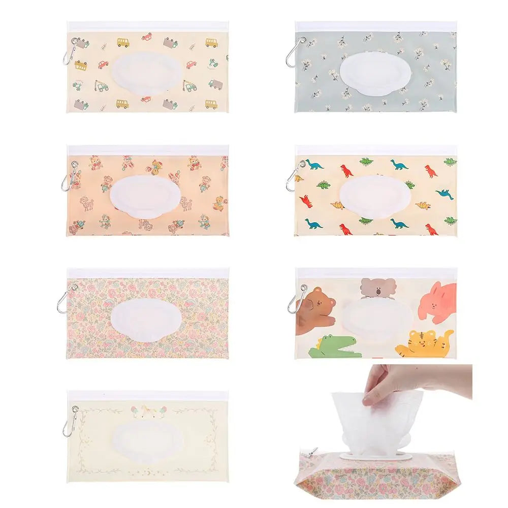 EVA Baby Wet Wipe Pouch Portable Buckle Wipes Holder Case Flip Cover Snap-Strap Reusable Wet Wipe Bag Outdoor Tissue Box