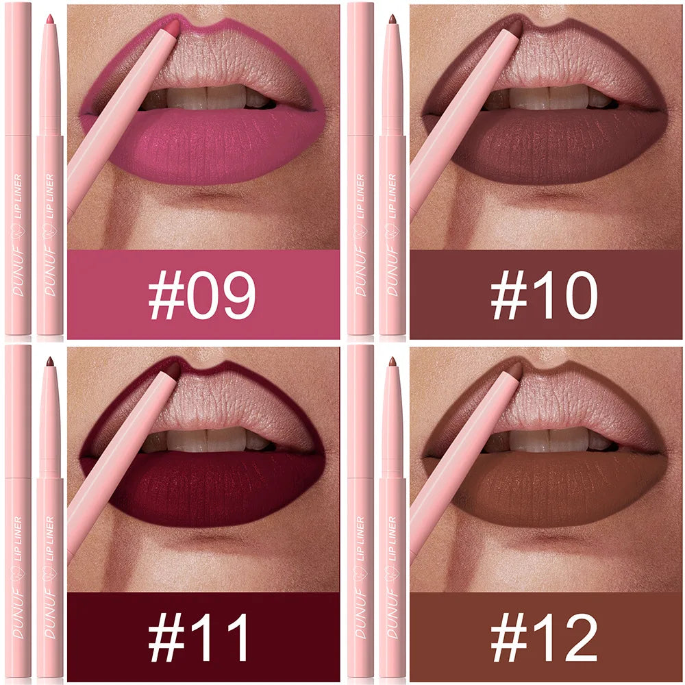 DUNUF 12 Color Matte Lip Liner Pencil Set Waterproof Smudge Proof Long Lasting Vegan Cruelty Free Lipstick Makeup Kit
