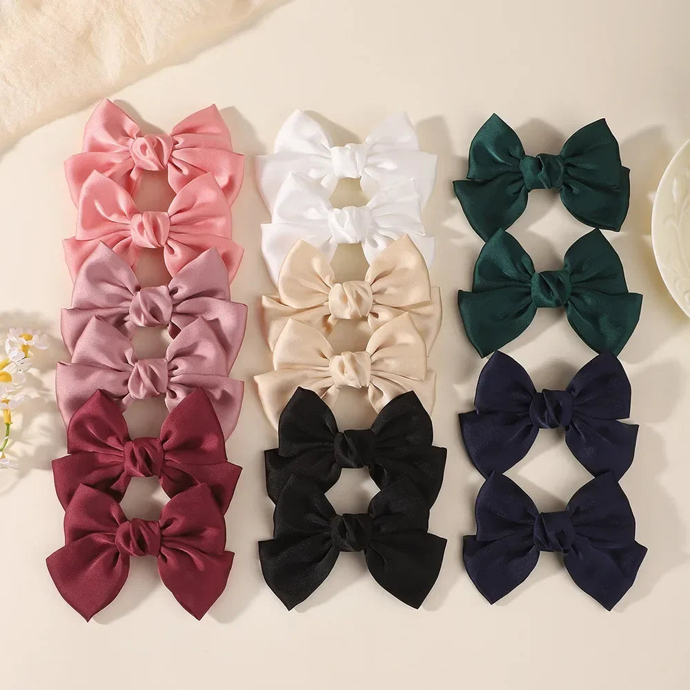 2PCS Matte Satin Large Bow Pair Hair Clips Solid Color Big Bow Barrettes Girls Wedding Birthday Party Daily Dress‑up Headdress