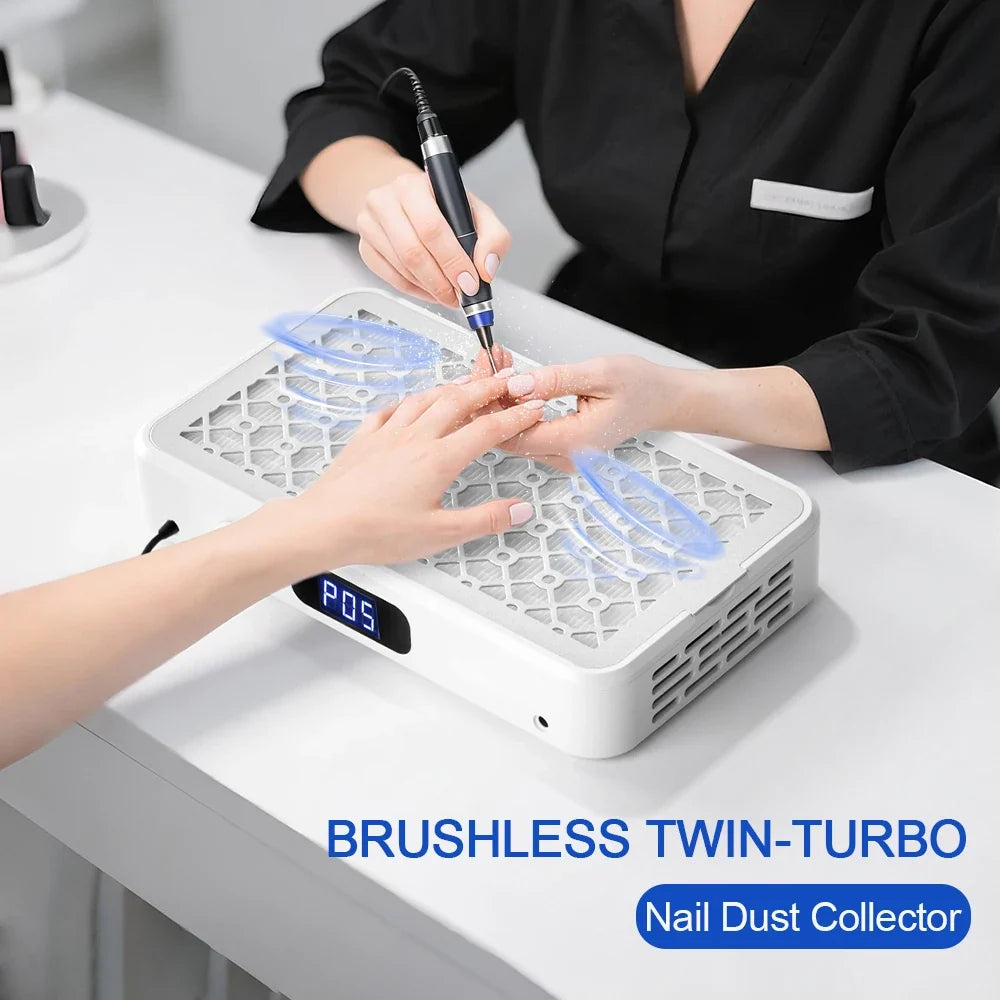 2500/2800/3000/3300/3500rpm Speed Adjustable Brushless Nail Dust Extractor Powerful Twin Turbo Vacuum Nail Dust Collector