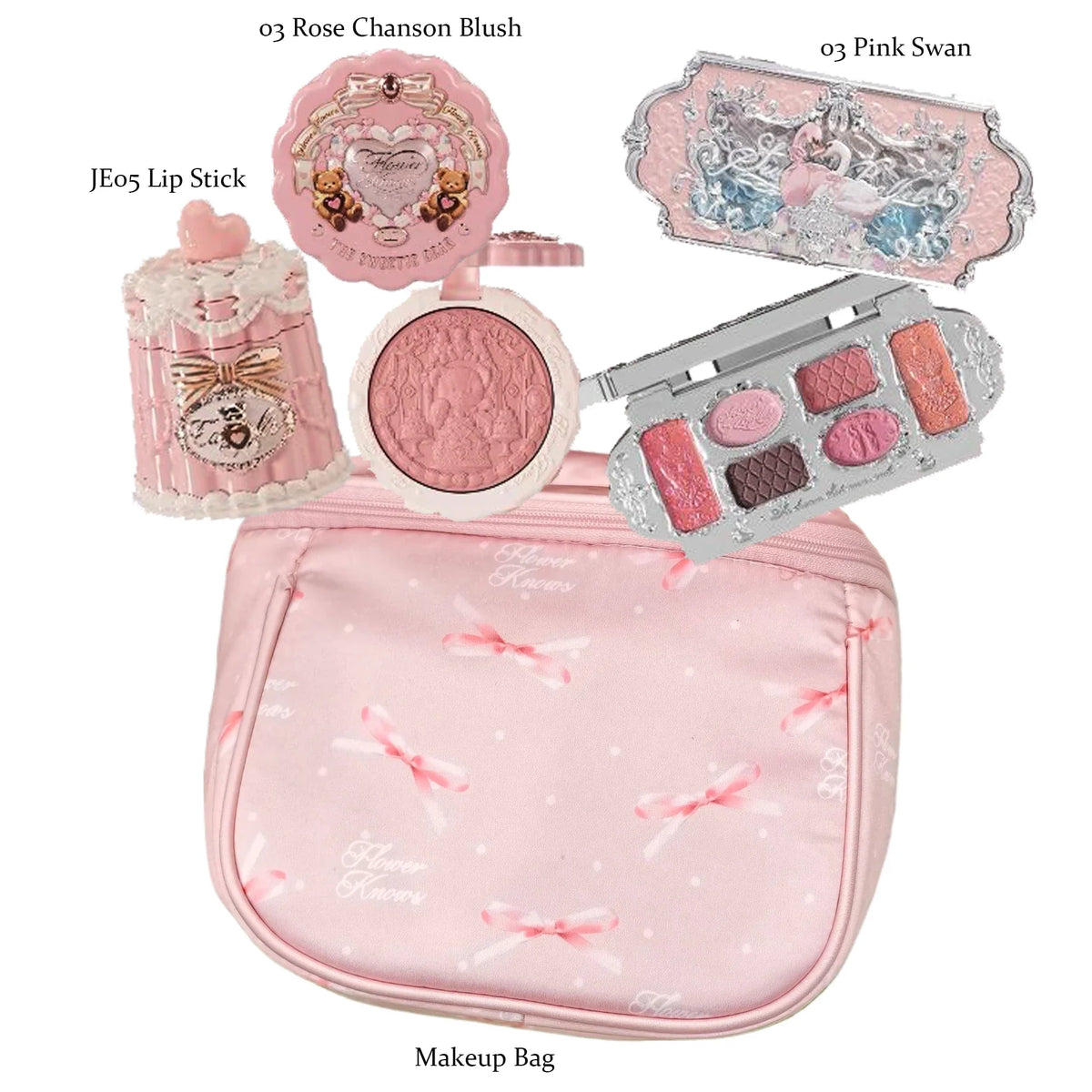 Flower Knows All In One Makeup Set Gift Box Garden Cushion Cream Foundation Matte Blush Long Lasting Velvet Lip Cream With Bag