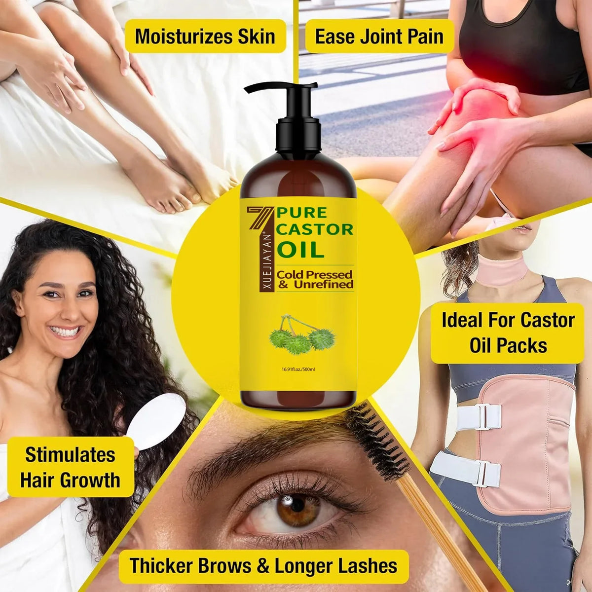 100% Pure And Castor Oil For  Eyelashes Hair Growth, And Eyebrows - Carrier Oil For Essential Oils, Aromatherapy And Massage