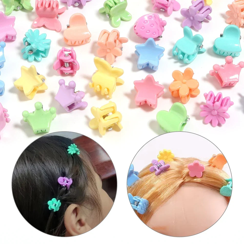 100pcs Mini Colorful Flower Star Hair Grabbing Claw Clips for Baby Girls Bangs Broken Hair Styling Tool Small Hair Accessories