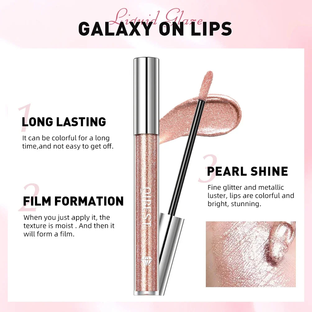 Diamond Glitter Liquid Lipstick Waterproof Long Lasting Pearl Shiny Lip Gloss Metal Charming Lip Glaze Tint Makeup For Women