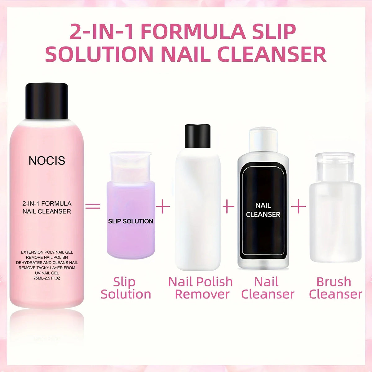2in 1 Gel Cleanser for Nails & Polish Remover, Professional Slip Solution for Poly Gel Nails for & LED Gel, Anti-Stick Formula,