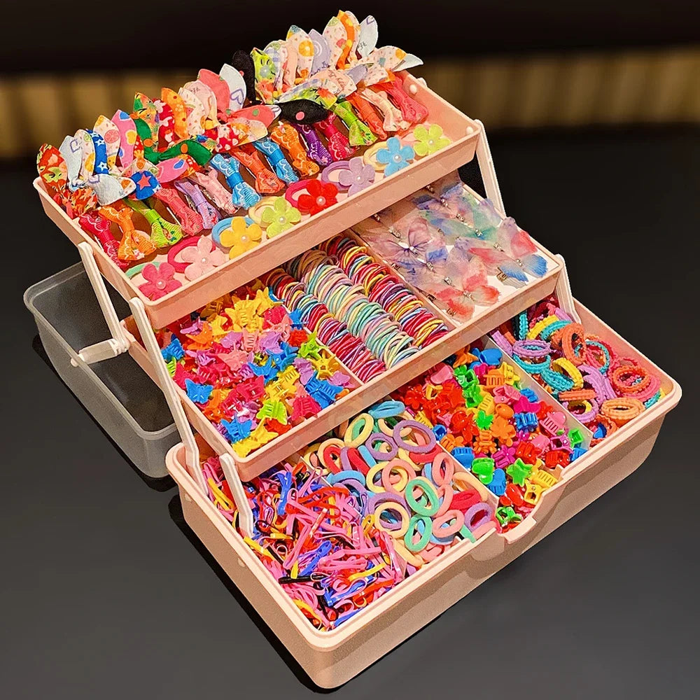 555pcs Girls Hair Accessories Set Colorful Butterfly Fashion Hair Clips Ties Elastic Bands for Daily Ponytail Fixation