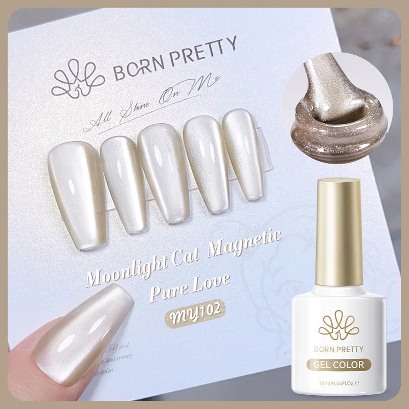 BORN PRETTY Gold Pink Cat Magnetic Gel Polish 10ml Water Light Spaking Glitter  Soak Off UV Semi Permanent Varnish Manicure