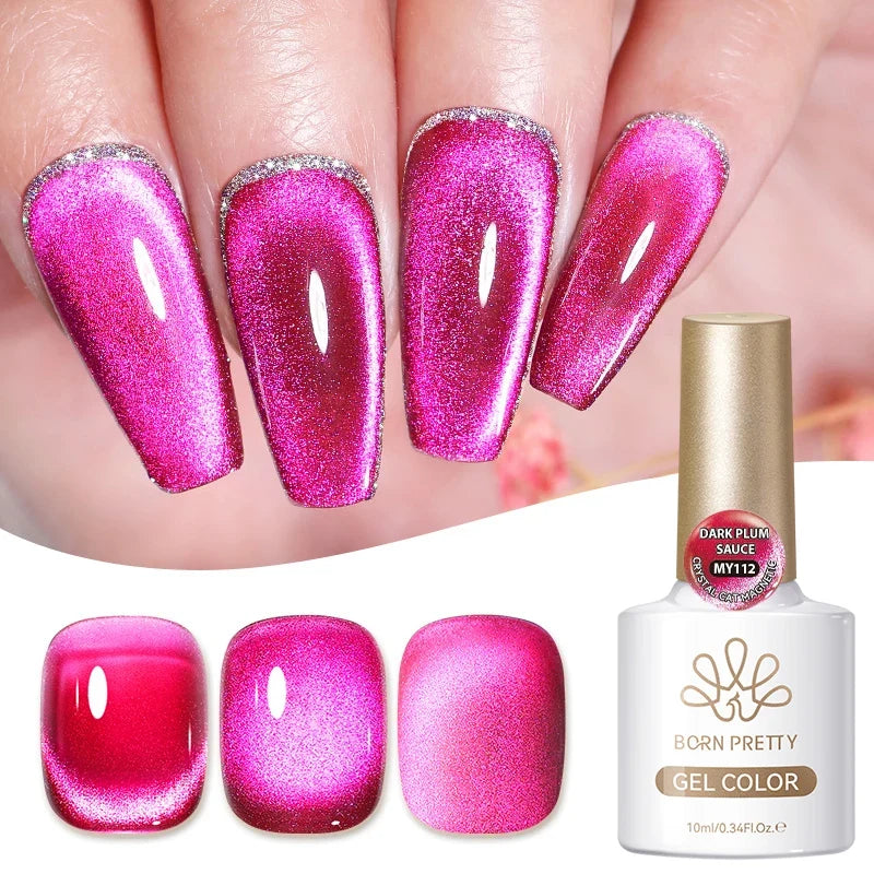 BORN PRETTY Gold Pink Cat Magnetic Gel Polish 10ml Water Light Spaking Glitter  Soak Off UV Semi Permanent Varnish Manicure