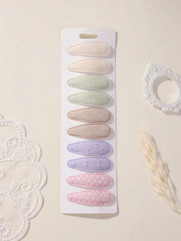 10Pcs/Lot Fresh Print Cotton Alloy Hair Clips for Kids Fabric Plaid BB Hairpins Girl Hairgripe Headwear Baby Hair Accessories