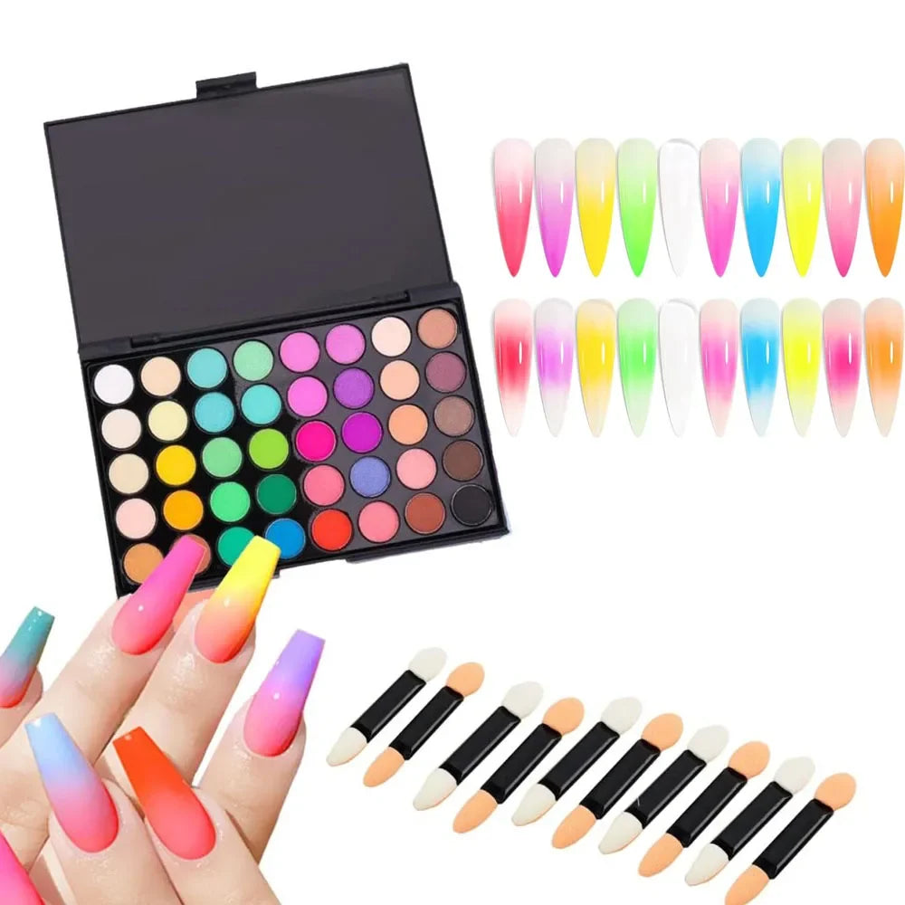 40 Color Ultimate Palette Matte Finish Nail Glitter Powder Long-Lasting Gradient Rainbow  Blush High Pigment Nail Makeup Kits