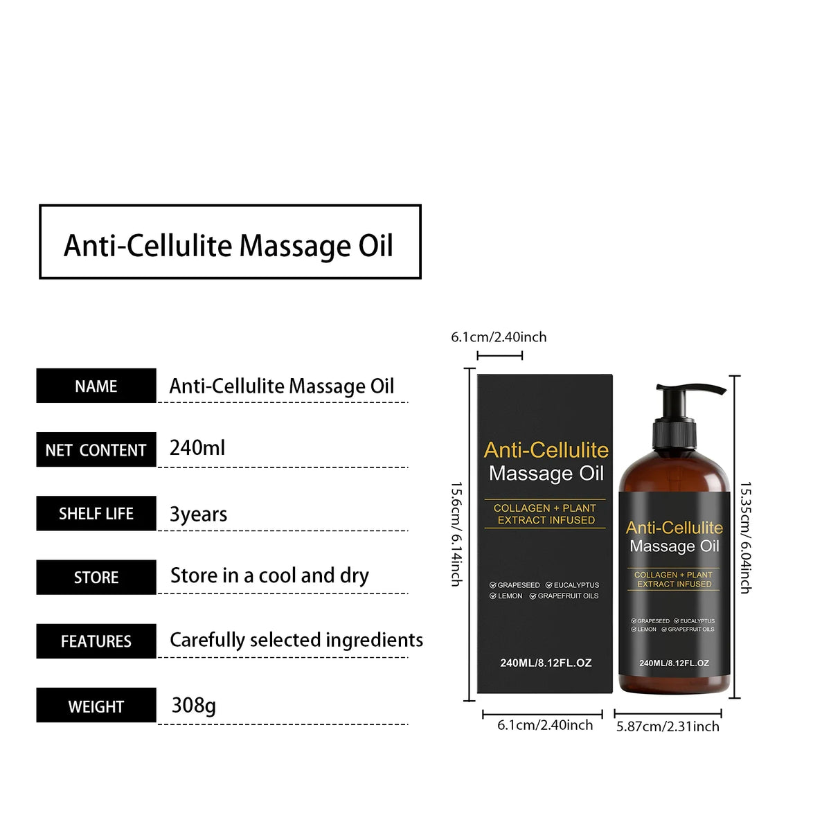 Firming Body Massage Oil with Collagen Anti Sagging Smoothing Cellulite Improve Skin Texture Refreshing Body Oil for Legs & Full