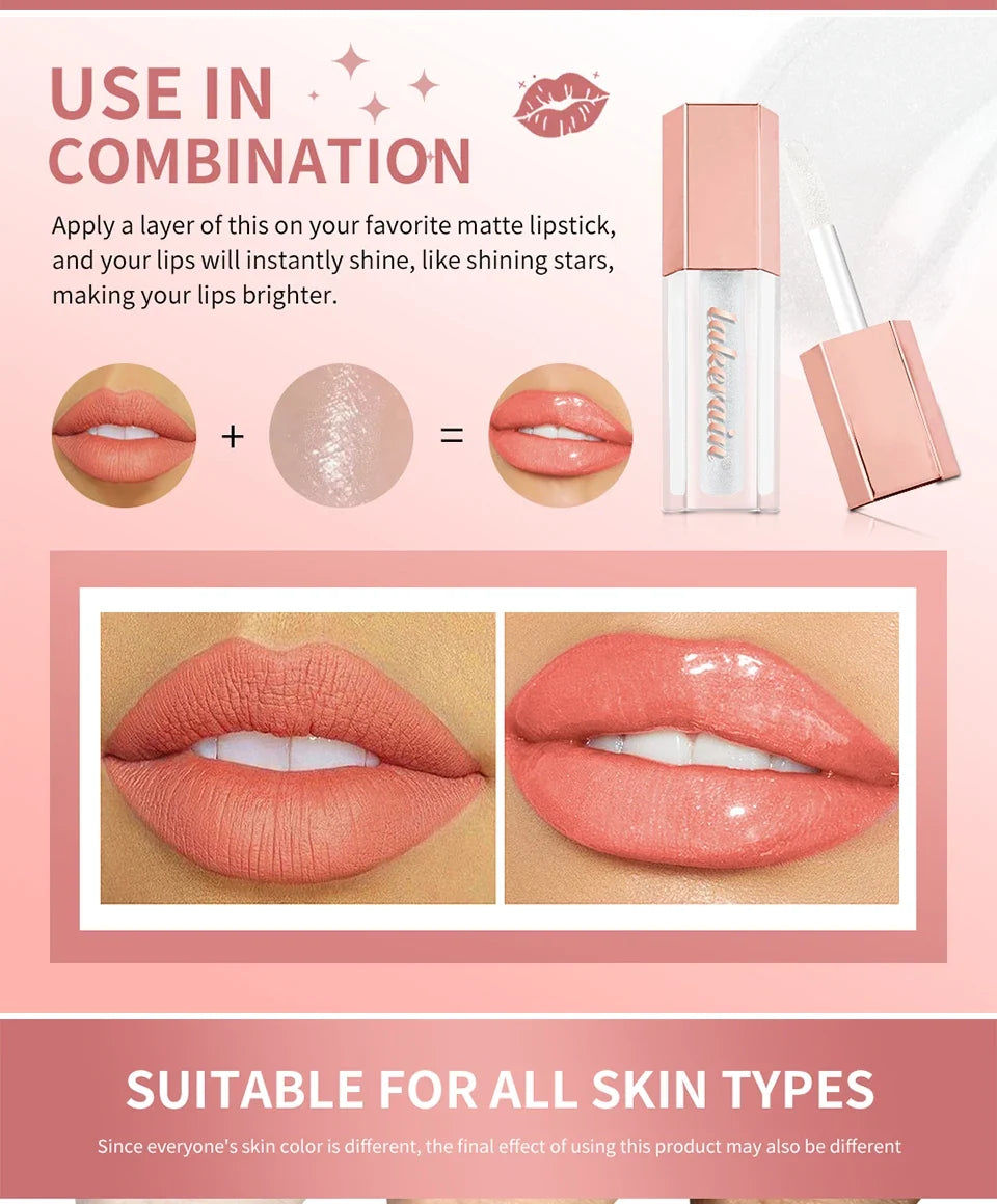 Diamonds Glitter Gloss Universal Lip Luminizer 8 Colors Lip Gloss Non-sticky Moisturizing Plumper Long Lasting Glitter Liquid