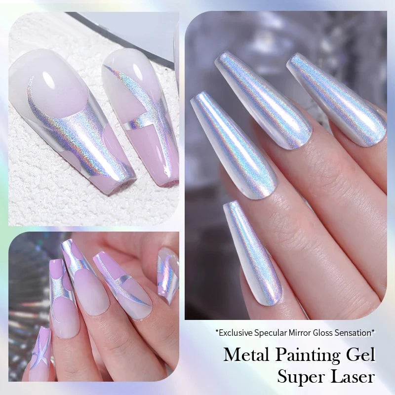 BORN PRETTY Super Holos Metallic Painting Nail Gel for Nails Soak Off Holographics Laser Gel Polish Gold Silver Paint Gel 5ml