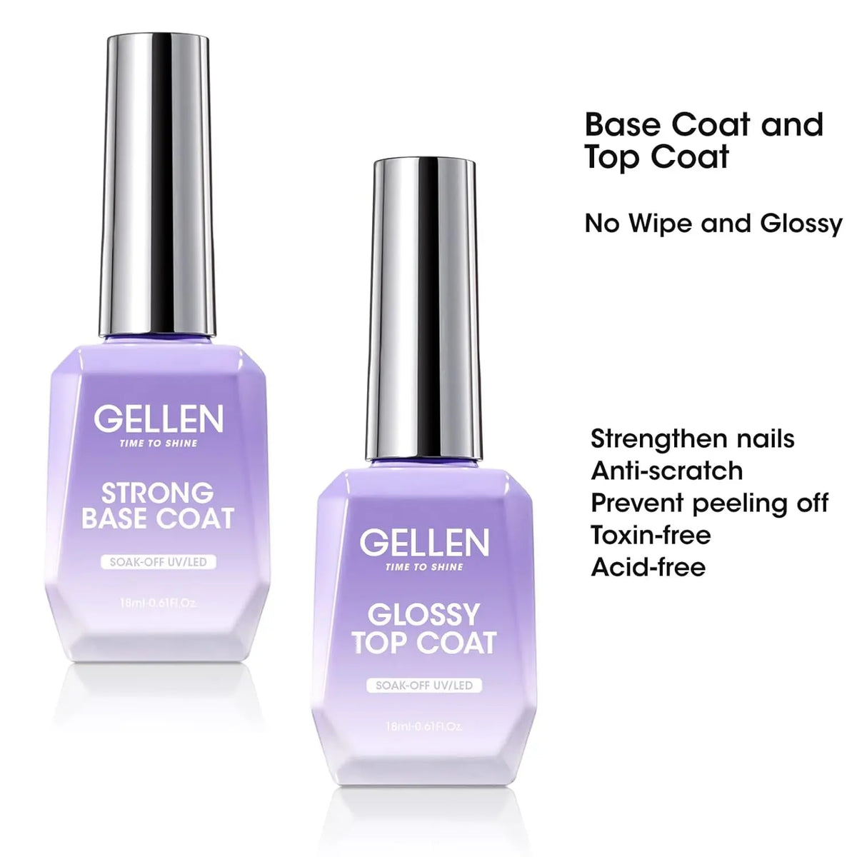 18ml Top Coat Base Coat Gel Set Nail Art No Wipe Soak Off Ultra Glossy Top UV LED Cured Long Lasting Nail Supplies
