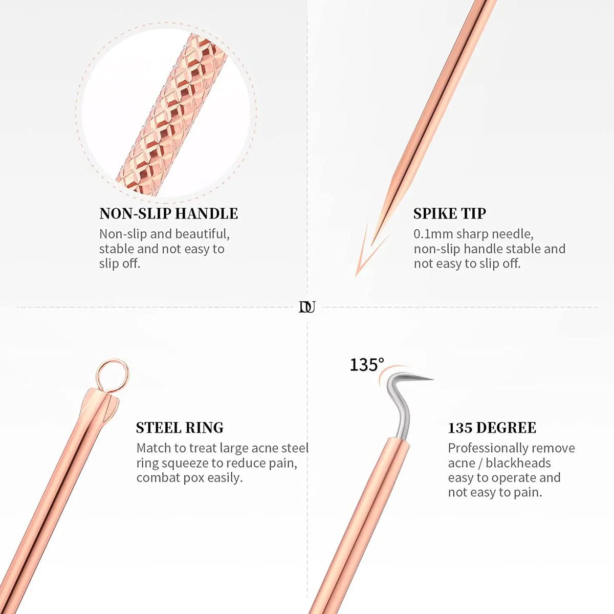 DUcare 4pcs Acne Blackhead Removal Needles Stainless steel Pimple Spot Extractor Acne Treatment Acne Needle Face Clean Care Tool