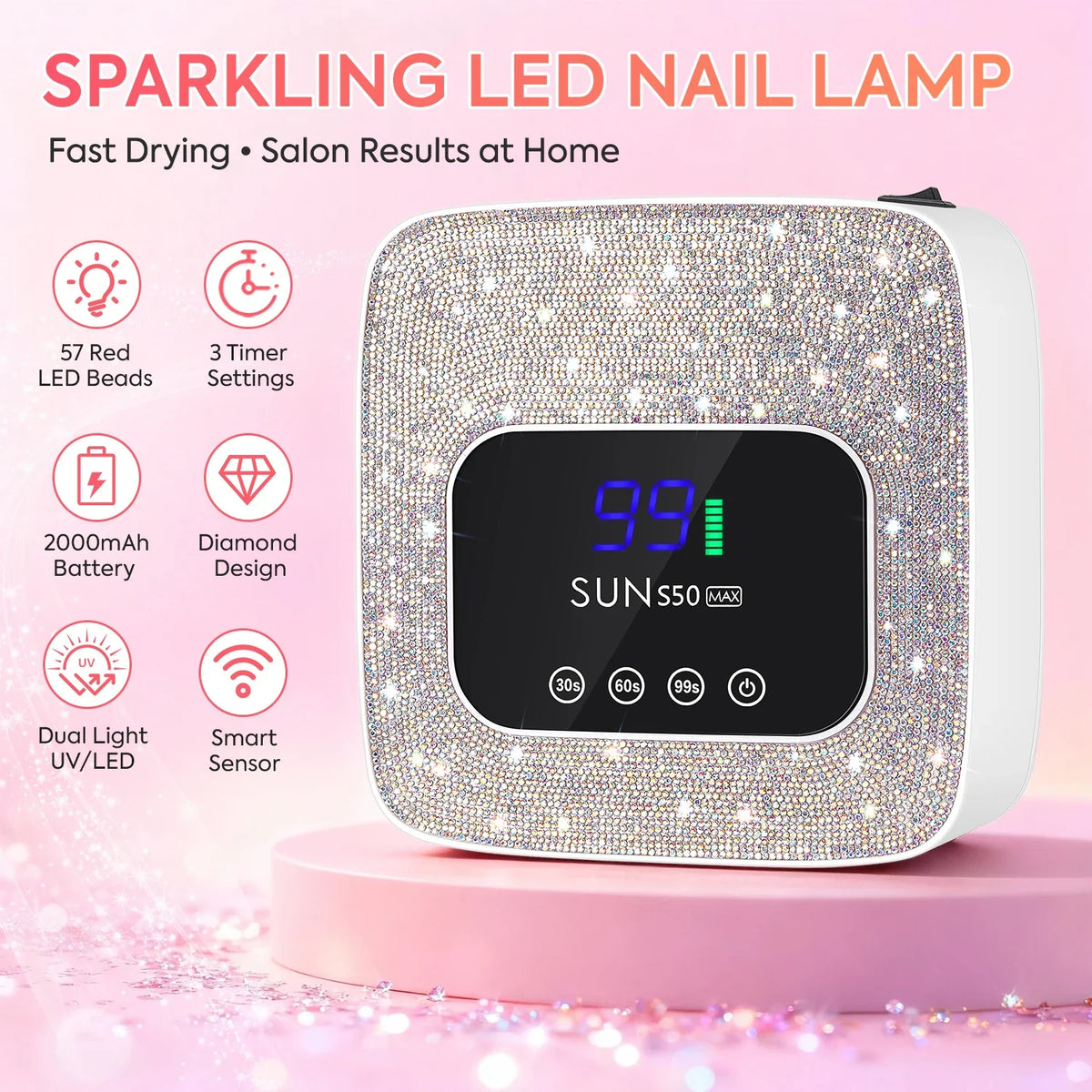 DianaBeauty UV LED Nail Lamp Rechargeable Cordless Nail Dryer with 3 Timer Settings and Rhinestone UV Lamp for Nails Manicure