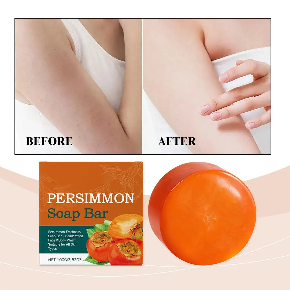 100/200G Persimmon Soap Bar for Body Odor Removal, Handmade Persimmon Green Tea Soap for Face and Body Wash Gentle Deodorant Bar