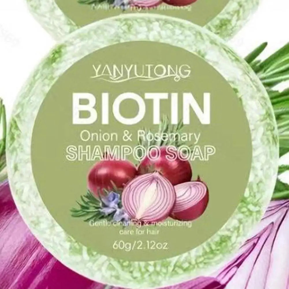 60g Onion and Biotin Shampoo Soap for All Hair Types Moisturizing Smoothing Rosemary Camellias Extract Hair Care