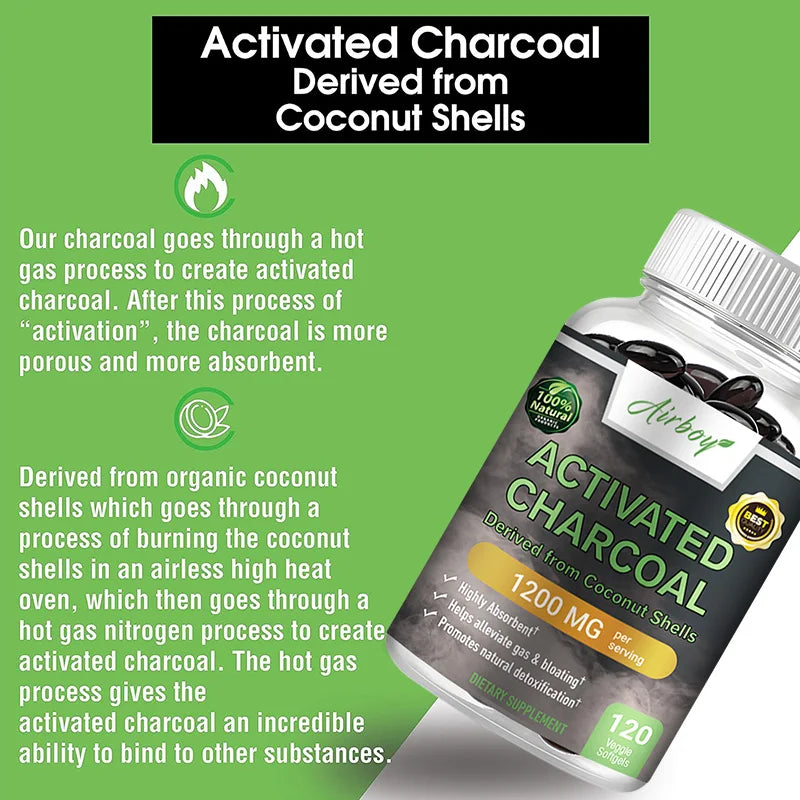 Activated Charcoal Capsules - Gut Health, Digestive Health, Bloating & Gas Relief, Detox, Colon Cleansing
