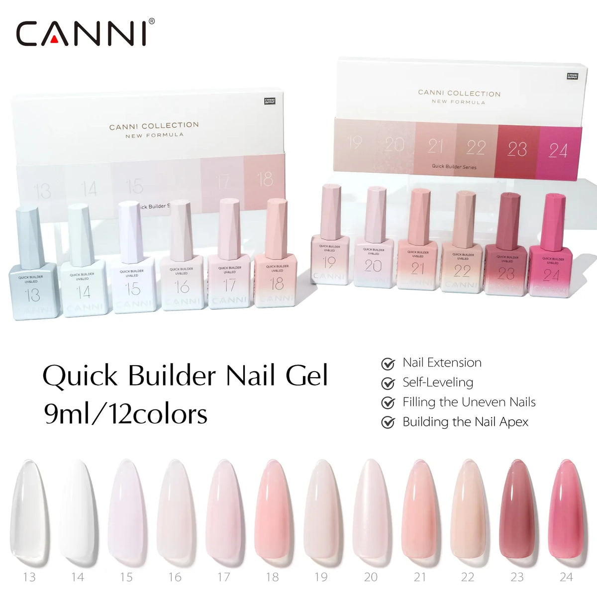 6pcs/kit CANNI TPO FREE HEMA FREE Gel Nail Polish Kit CF1 Rubber Base Gel UV Construction Gel Nail Semi Transparent Color Kit