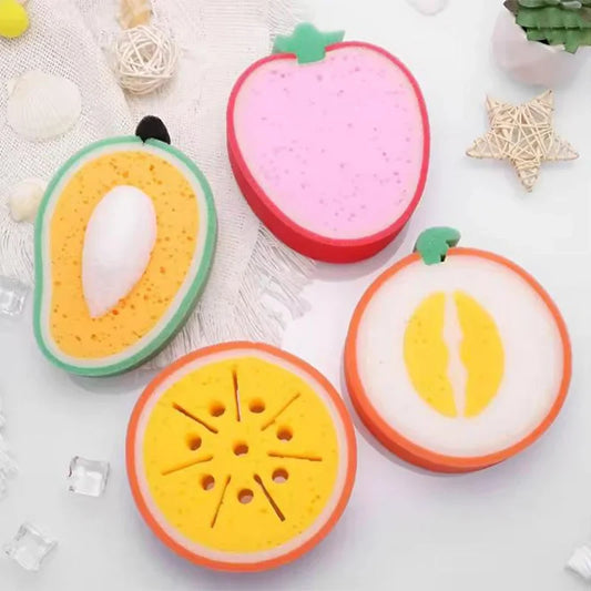 1/4pcs Cute Fruit Shaped Bath Sponge For Body Cleaning Lovely Baby Body Sponges Scrubbers Shower Sponge For Children Kids