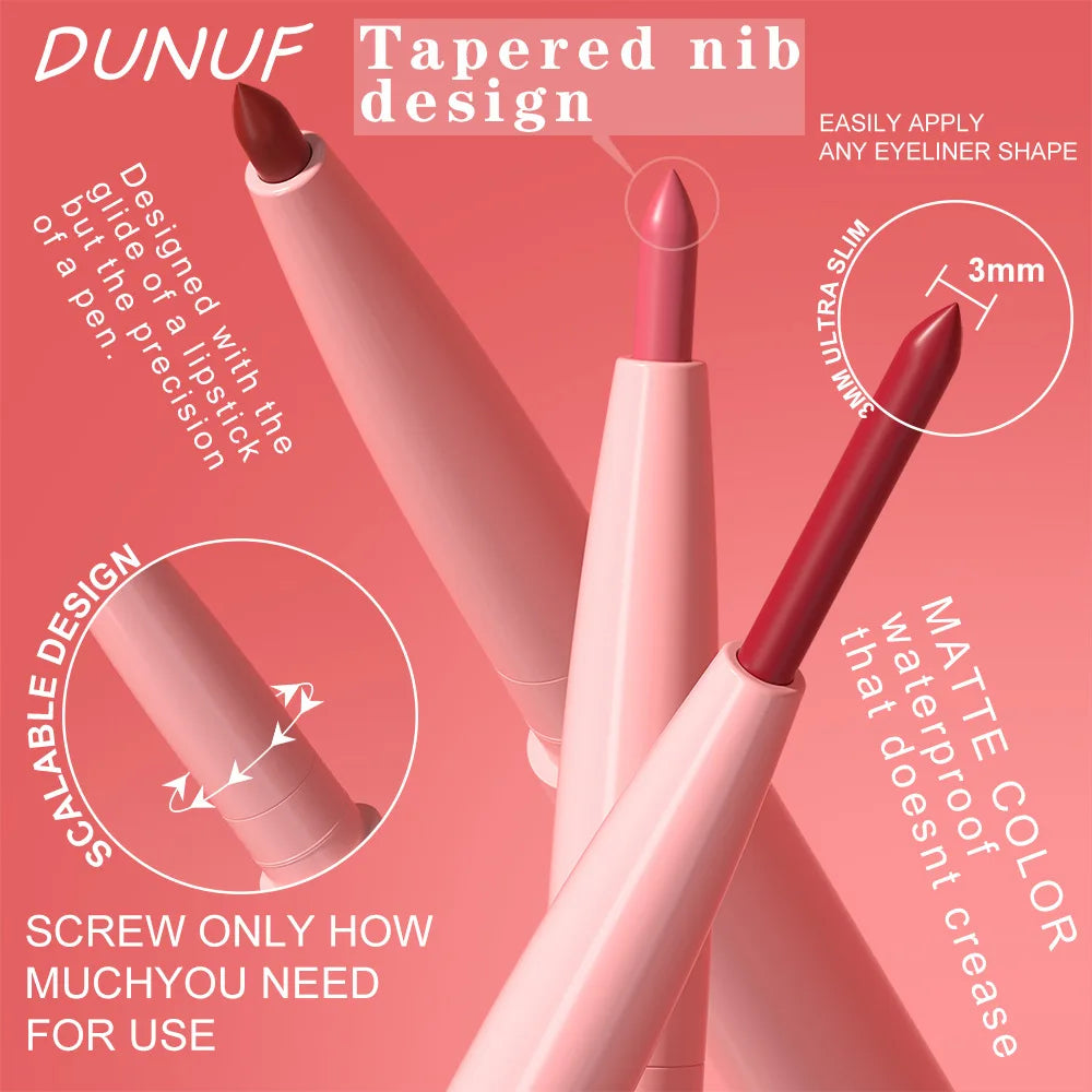DUNUF 12 Color Matte Lip Liner Pencil Set Waterproof Smudge Proof Long Lasting Vegan Cruelty Free Lipstick Makeup Kit