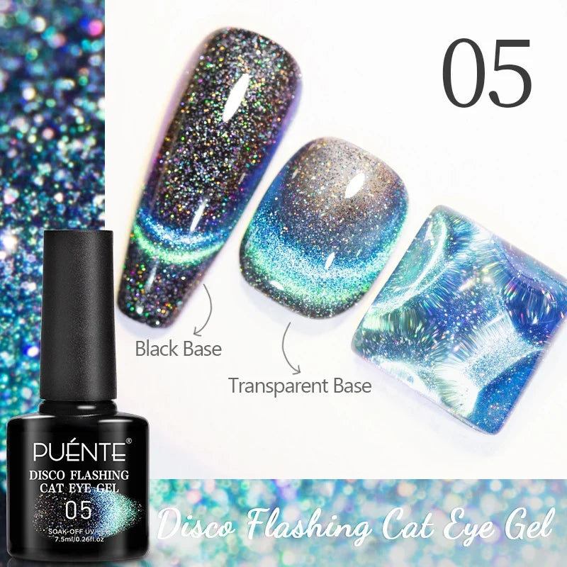 7.5ML Aurora Starlit Cat Eye Gel Nail Polish Rainbow Glitter Galaxy Cat Magnetic Nail Art Gel Soak Off UV Semi-Permanent Varnish