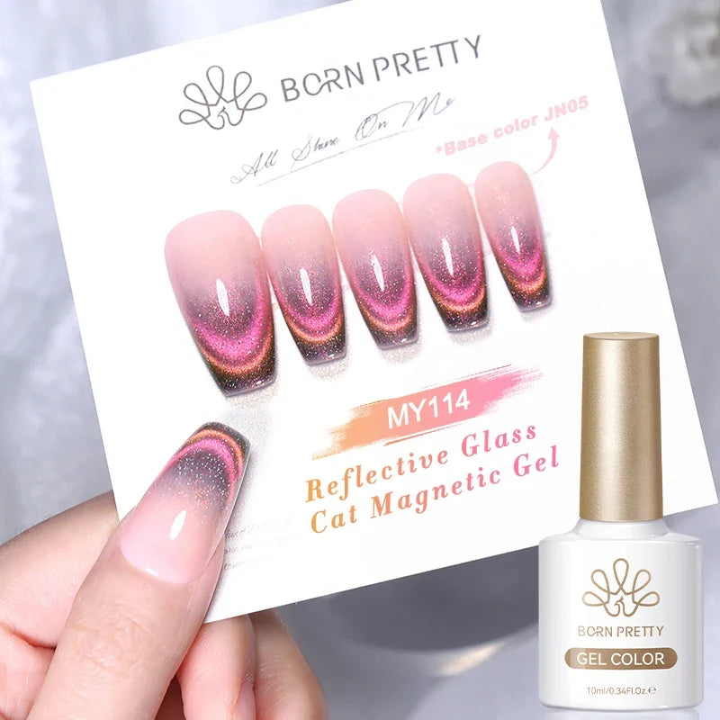 BORN PRETTY Gold Pink Cat Magnetic Gel Polish 10ml Water Light Spaking Glitter  Soak Off UV Semi Permanent Varnish Manicure