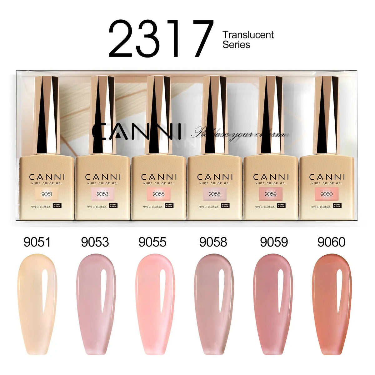 9ml CANNI CC8 HEMA FREE Nail Gel Polish Kit Nail Manicure Full Coverage Solid Color Summer Nails Soak off UV LED Nail Gel Set