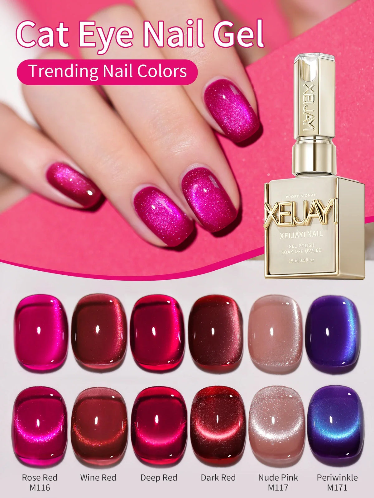 6pcs Cat Eye Nail Polish Gel 2025 New Style Blue Pink Cat Eye Nail Art Suitable for Women's Nail Salon Design
