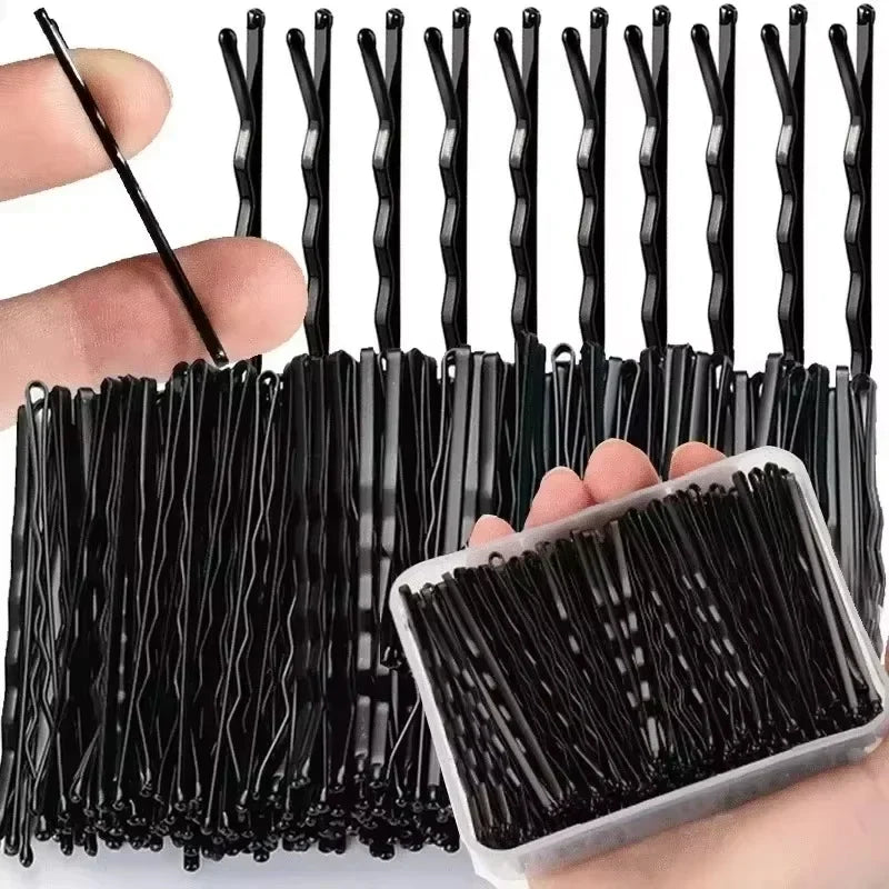 50-600pcs Black Pins Non-Slip Hairpins for Women Durable Metal Straight Line Hair Clips,Secure Hold for Daily Styling Curly Hair