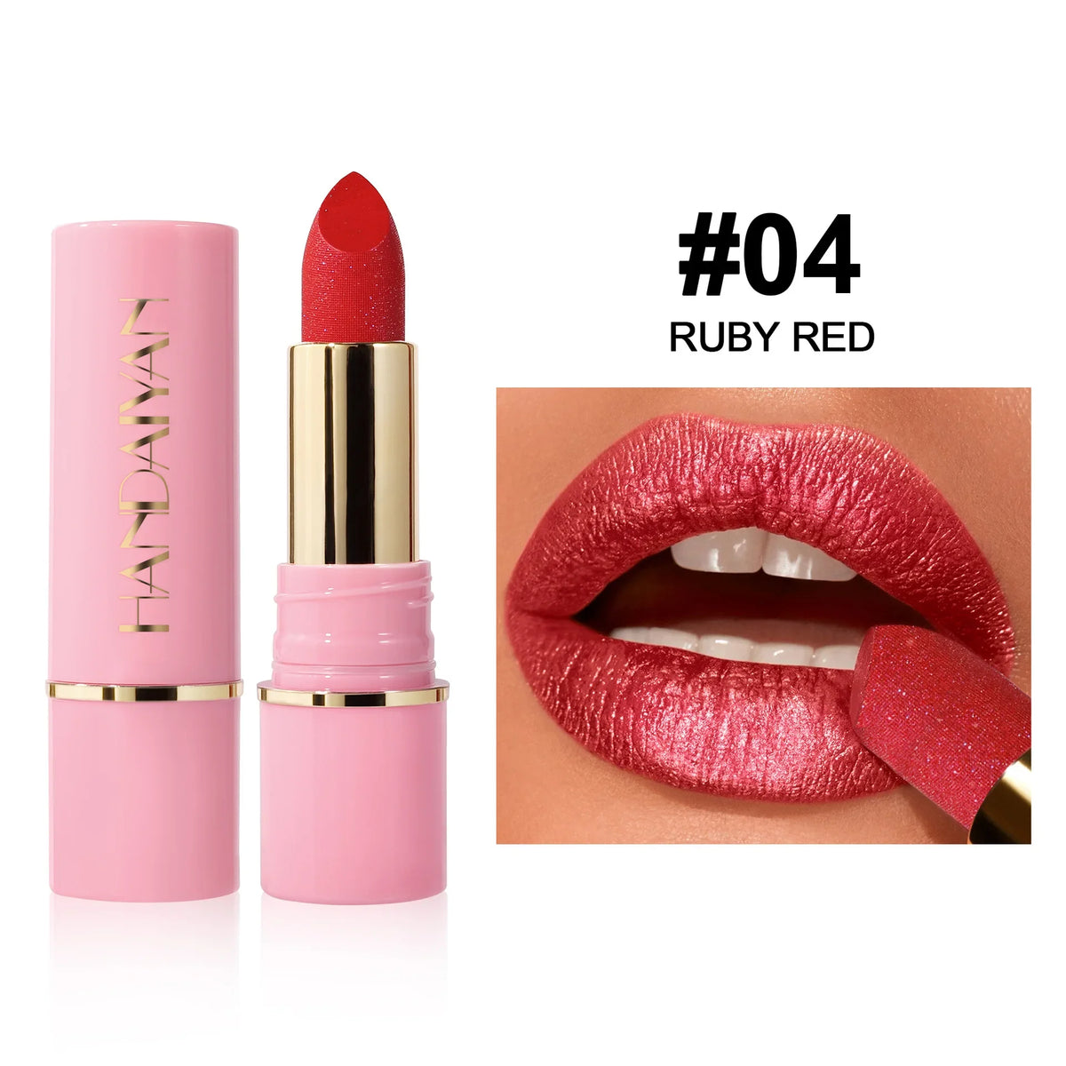 8 Colors Glitter Diamond Lipstick Long-Lasting Pink Brown Pearlescent Metallic Purple Sparkling Lipstick Makeup Cosmetic