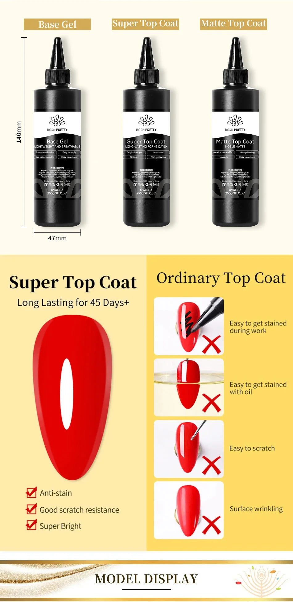 BORN PRETTY 250g Super Top Coat Gel Nail Polish Base Gel Matte Top Coat Semi-Permanent Varnish Soak Off Nail Art Functional Gel