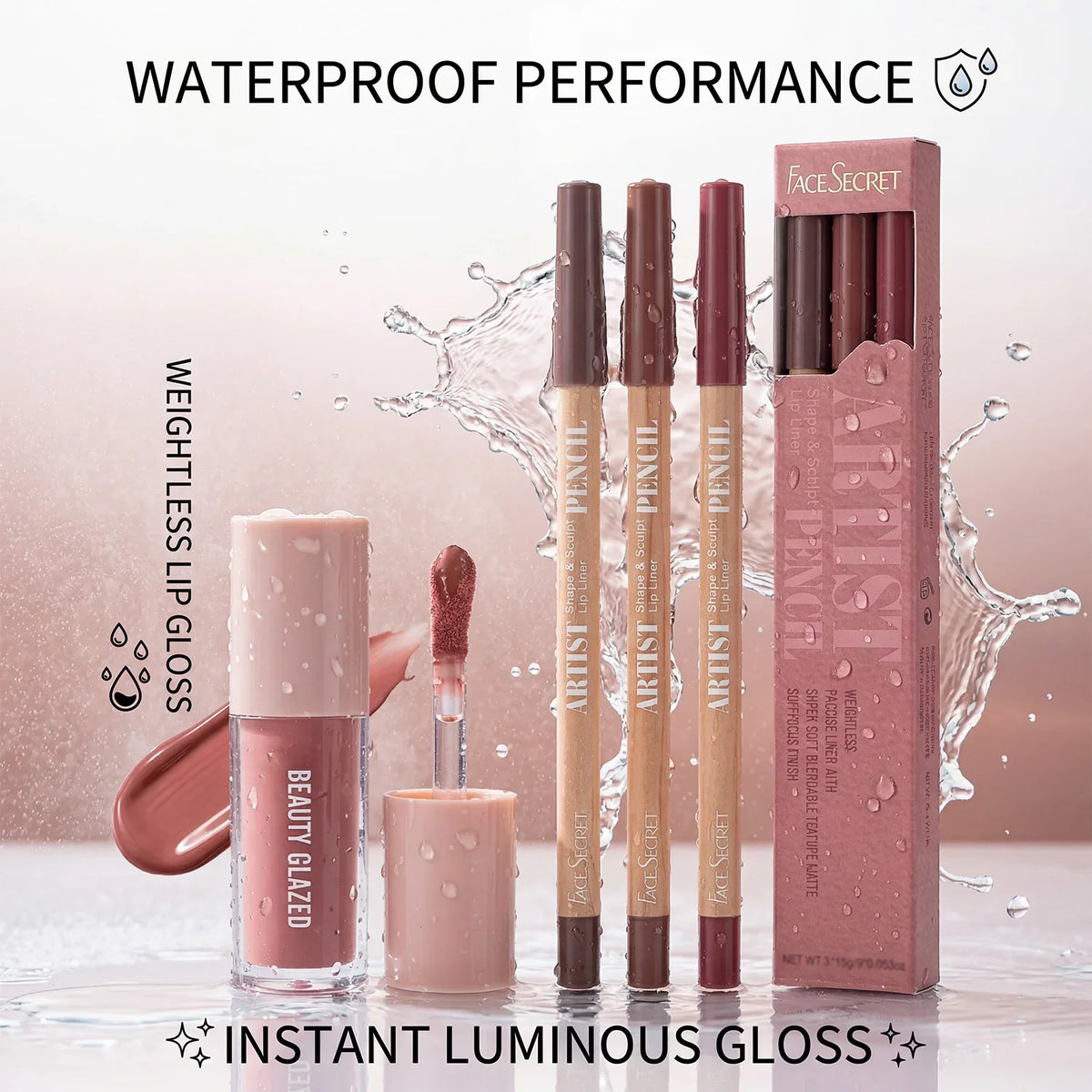 4Pcs Lip Liner & Lip Gloss Set Waterproof Long-lasting Smudge-proof Smooth Daily Lip Makeup Kit
