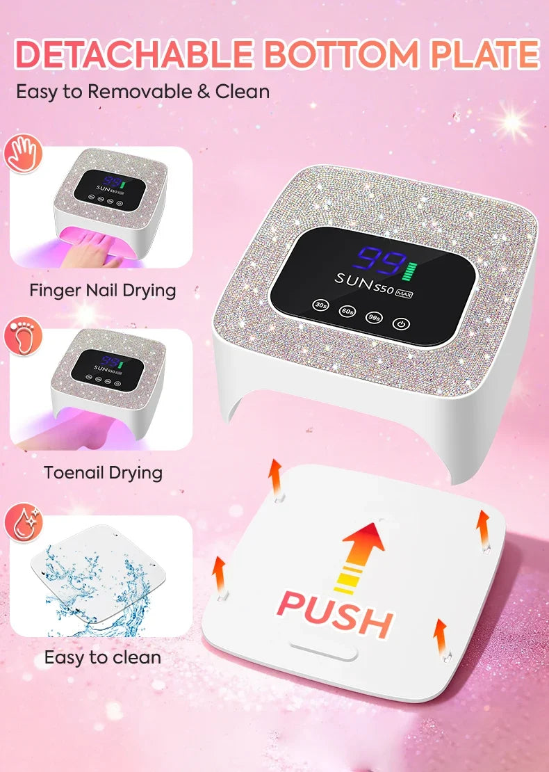 DianaBeauty UV LED Nail Lamp Rechargeable Cordless Nail Dryer with 3 Timer Settings and Rhinestone UV Lamp for Nails Manicure