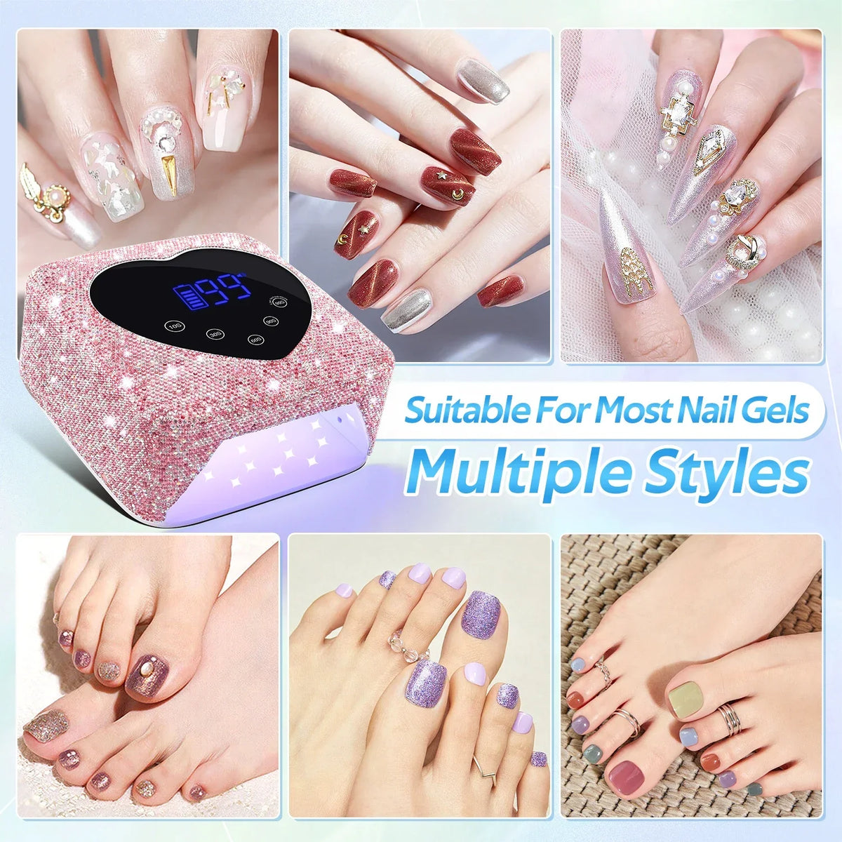 72W Cordless UV Nail Lamp Rechargeable 30 LEDs Nail Dryer with 5 Timer Settings UV Cabin Manicure Light for Nails Nail Art Tools