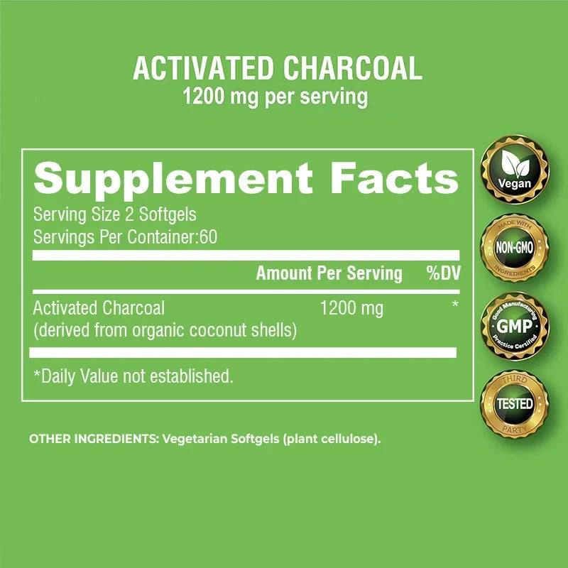 Activated Charcoal Capsules - Gut Health, Digestive Health, Bloating & Gas Relief, Detox, Colon Cleansing