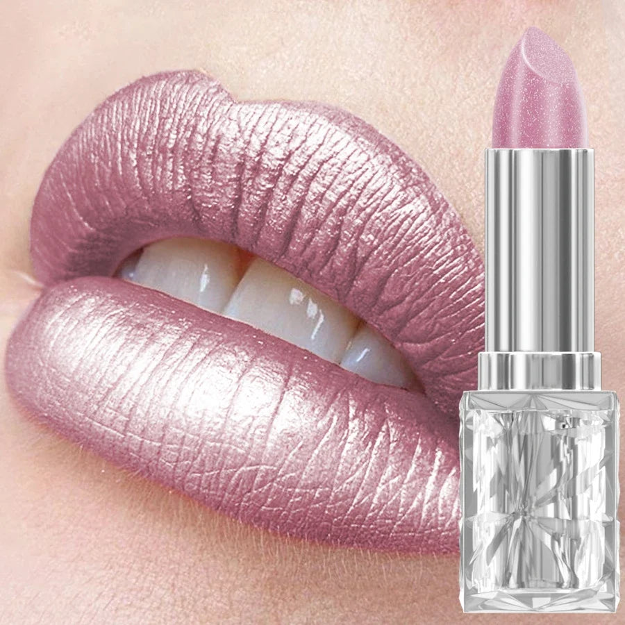 7 Colors Pearlescent Pink Metallic Glitter Velvet Lipstick Waterproof Long Lasting Korean Makeup Gift Matte Shimmer Lip Tint