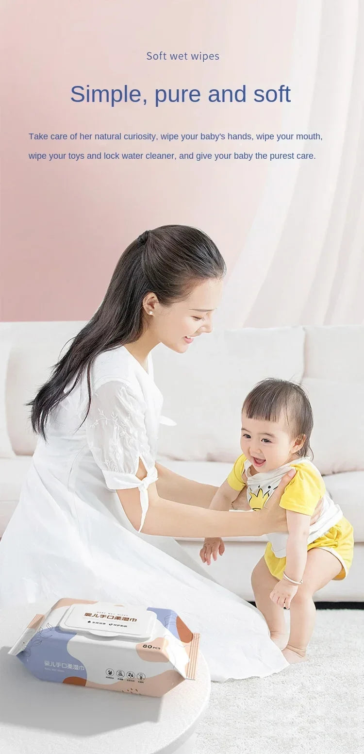 80Pcs Household Wash Face Wet Tissue Wipes Baby Hand Mouth Wipes for Mother Baby Skin Cleaning & Care Individual Body Wet Wipes