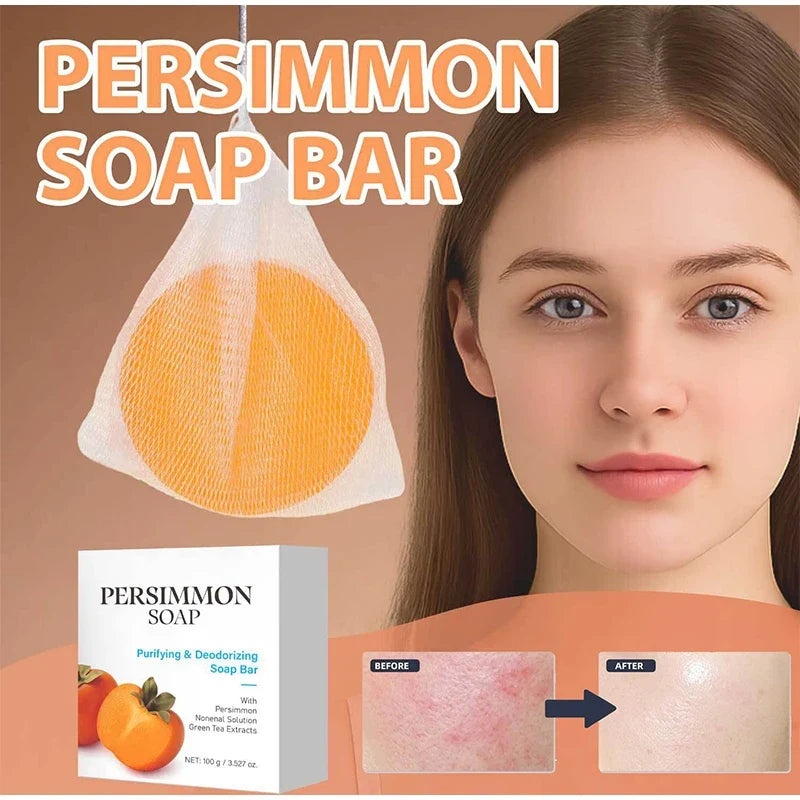 Japanese Persimmon Soap Bar,Body Purifying Deodorizing Natural Mild Soap Bar with Green Tea Extracts,Gentle on All Skin Types