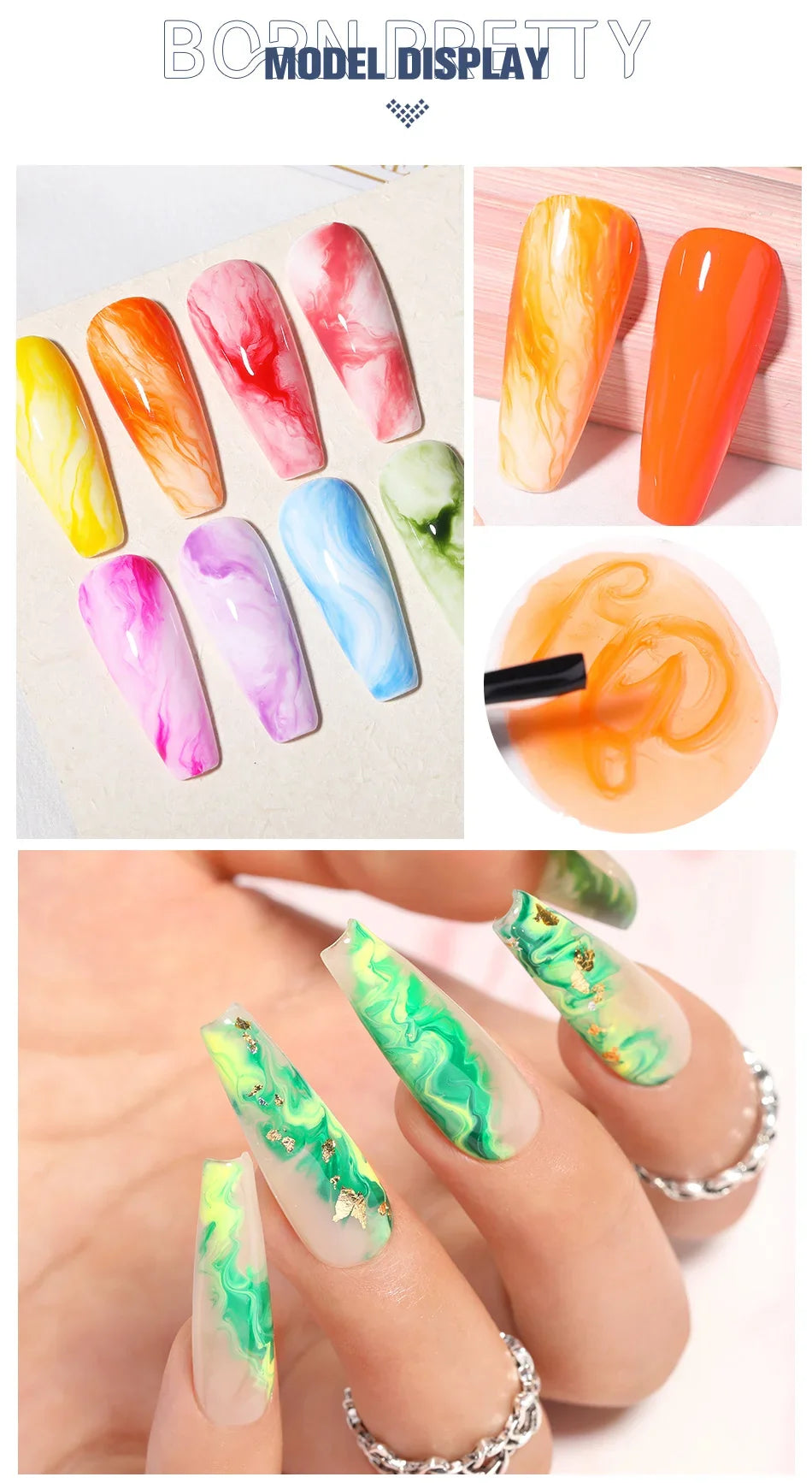 BORN PRETTY 10ml Clear Blooms Gel Polish UV LED Soak Off Nail Art Polish for Spreading Effect Marble Nail Polish Gel Painting
