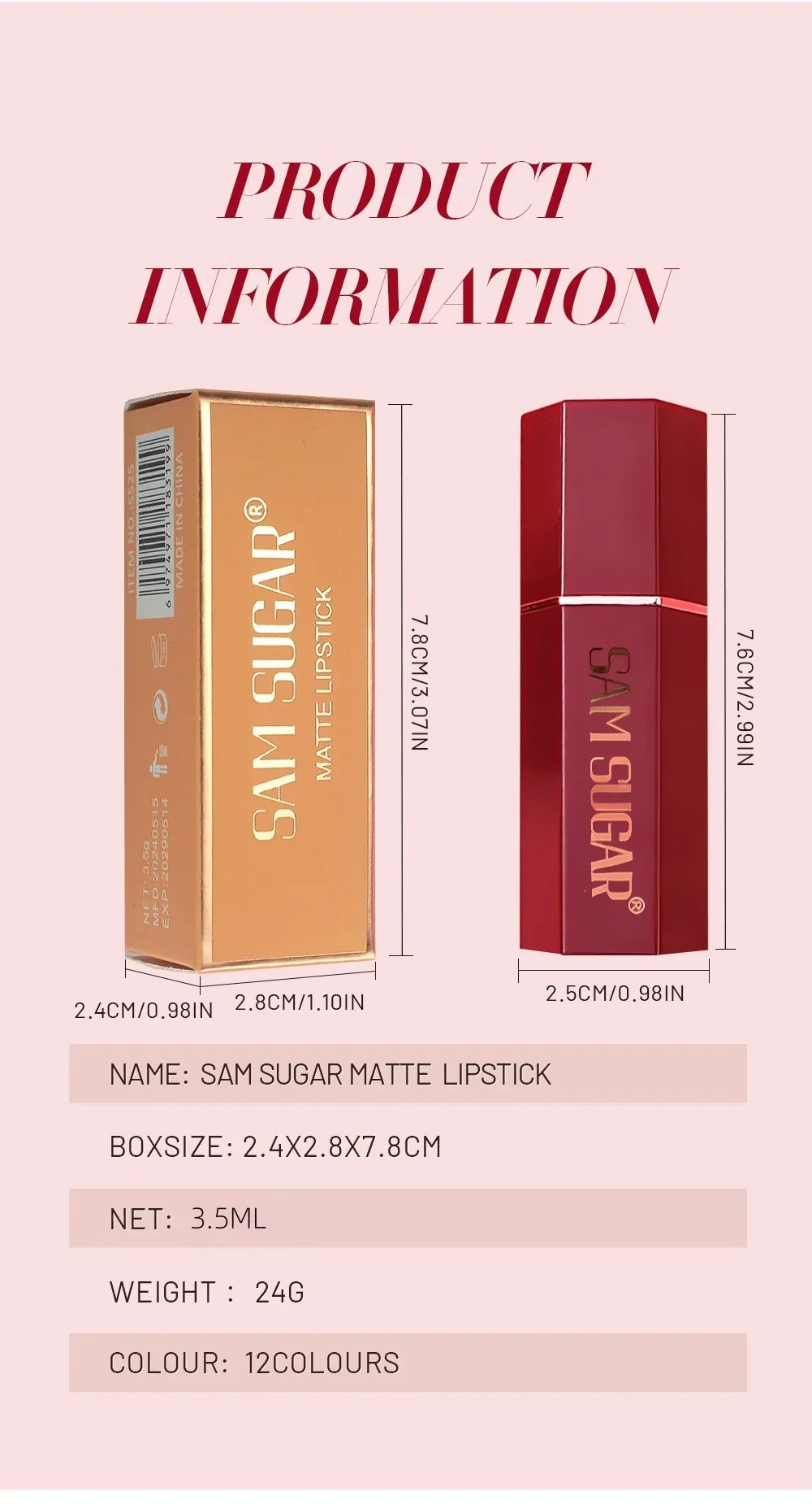 6 Colors Gold Bar Lipstick Diamond Pearlescent Glitter High Shine Non Sticky Long Lasting Pink Lips Makeup